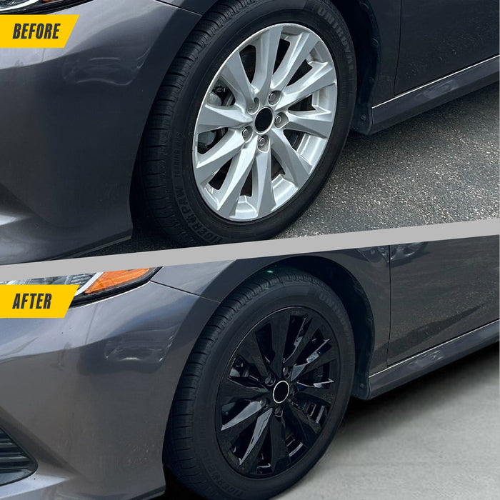 Trim Illusion WSK728-17BLK Chrome Delete 17" Wheel Skin for 18-20 Toyota Camry - Fits LE. Snap-on Gloss Black PP Blend Wheel Skin. 8 PCS kit. U.S. Patented