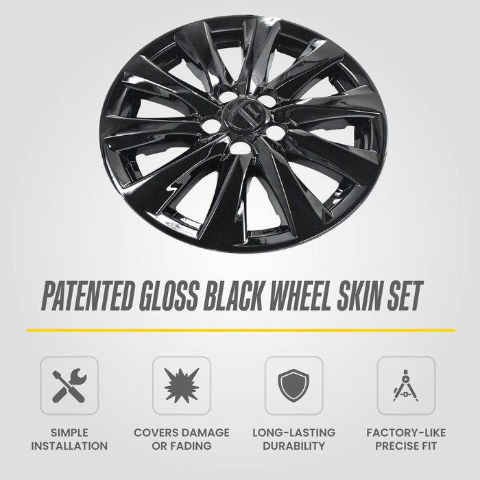 Trim Illusion WSK728-17BLK Chrome Delete 17" Wheel Skin for 18-20 Toyota Camry - Fits LE. Snap-on Gloss Black PP Blend Wheel Skin. 8 PCS kit. U.S. Patented