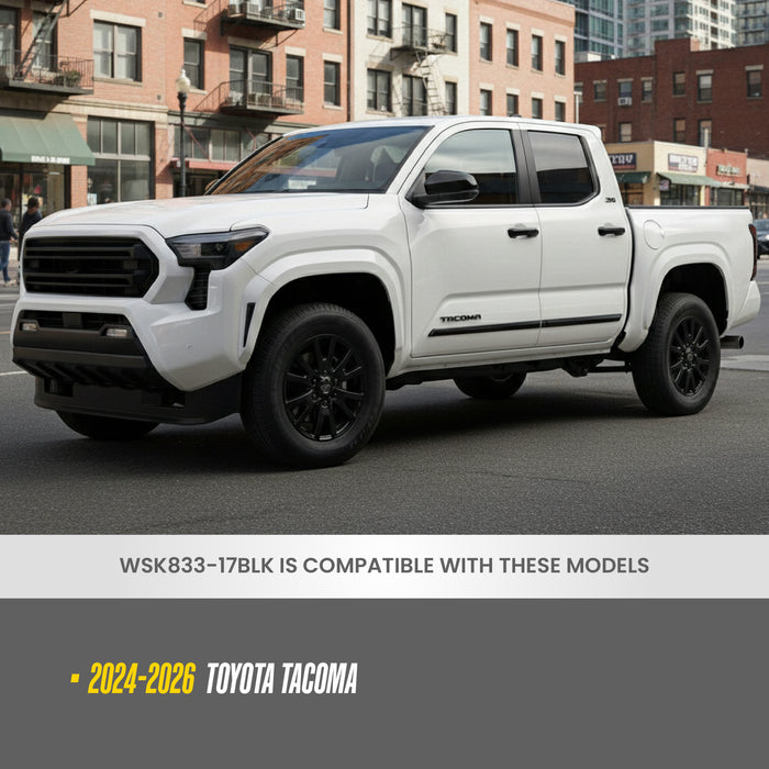 Trim Illusion WSK833-17BLK Chrome Delete 17" Wheel Skin for 24-26 Toyota Tacoma | Fits SR and SR5. Snap-on Gloss Black PP blend wheel Skin. 8 PCS kit U.S. Patented