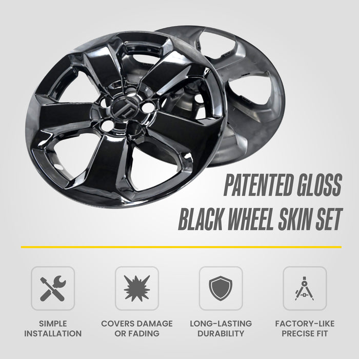 Trim Illusion Gloss Black Wheel Skins, Snap-on Hubcap Overlays for 5-Spoke Alloy Wheels, 4 Piece Set Compatible with 2017-2021 Jeep Compass