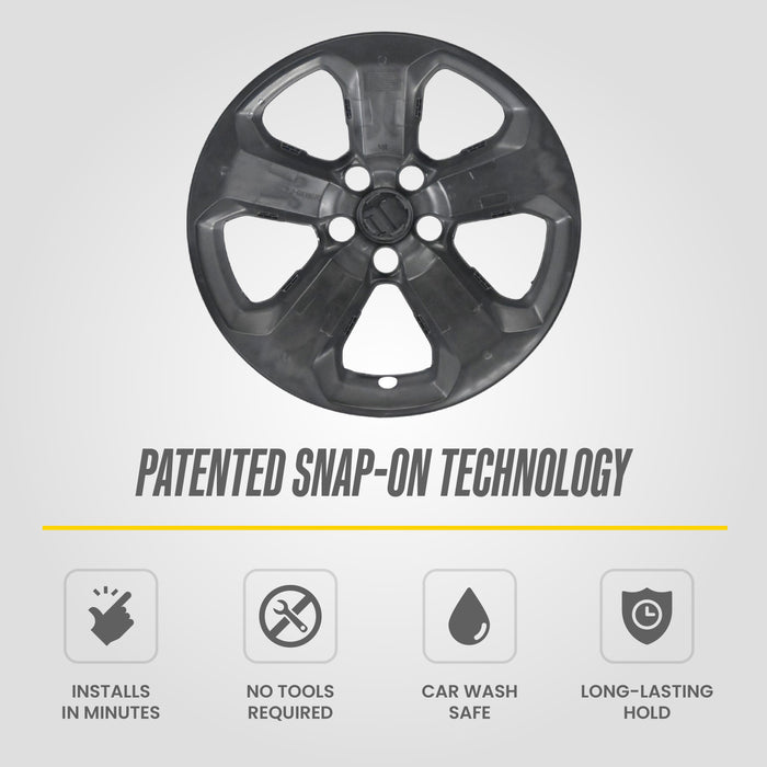 Trim Illusion Gloss Black Wheel Skins, Snap-on Hubcap Overlays for 5-Spoke Alloy Wheels, 4 Piece Set Compatible with 2017-2021 Jeep Compass