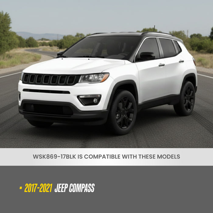 Trim Illusion Gloss Black Wheel Skins, Snap-on Hubcap Overlays for 5-Spoke Alloy Wheels, 4 Piece Set Compatible with 2017-2021 Jeep Compass