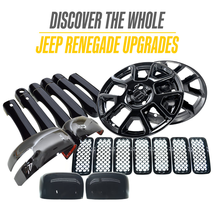 Chrome Delete Wheel Skin Set for 2019–2023 Jeep Renegade – Gloss Black Blackout Trim Accessory