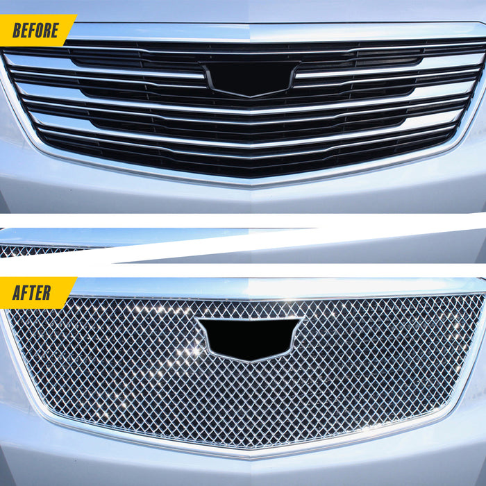 Before and after ABS483 chrome grille overlay on 2017 Cadillac XT5