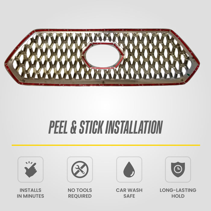 Peel and stick installation - ABS493 chrome grille overlay for 2018 Toyota Tacoma TRD