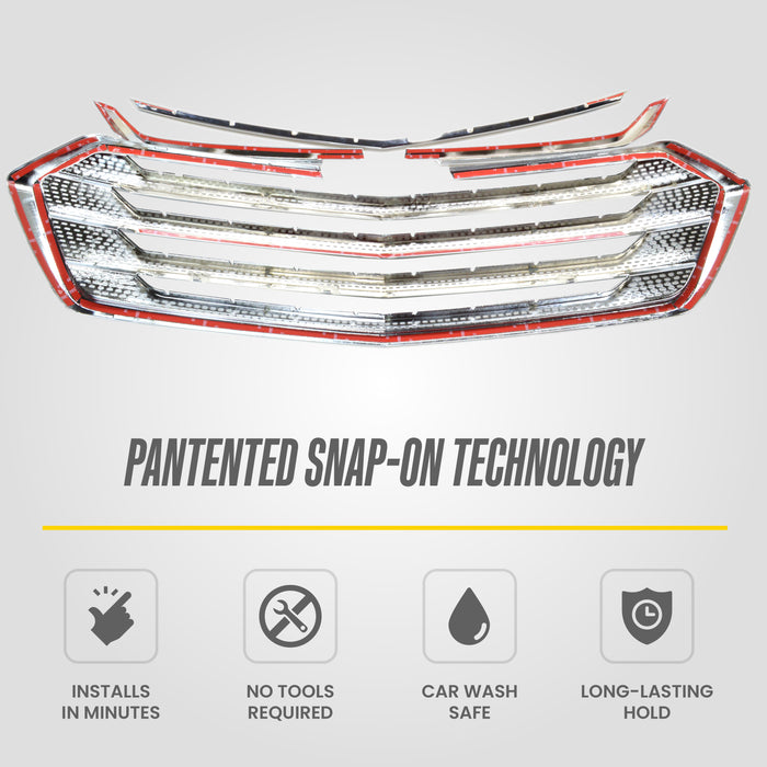Patented snap-on technology - ABS507 chrome grille overlay for 2018 Chevrolet Traverse