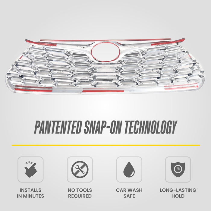 Patented snap-on installation - ABS518 chrome grille overlay for 2021 Toyota Highlander