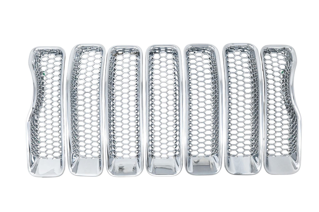 ABS522 chrome grille overlay for 2022 Jeep Wrangler, front view, 7-piece set