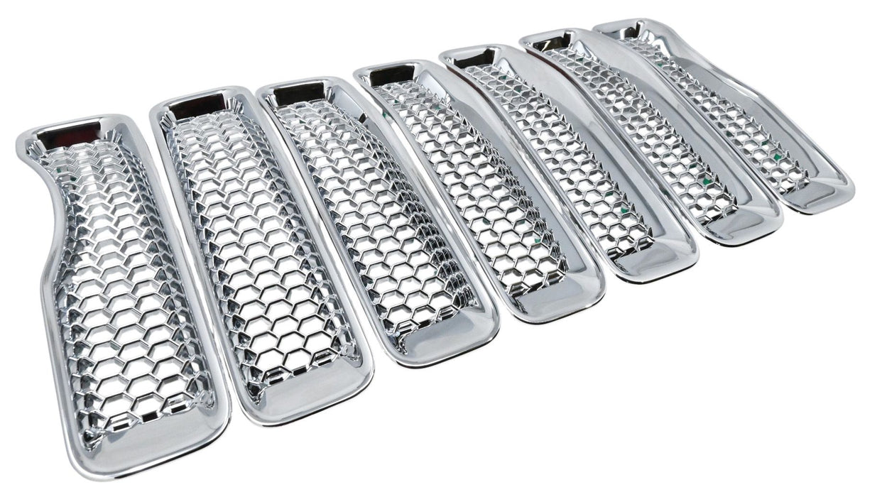 ABS522 chrome grille overlay for 2023 Jeep Wrangler, second angled view, 7-piece set