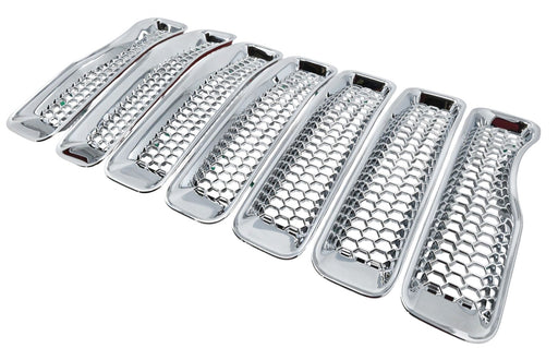 ABS522 chrome grille overlay for 2022 Jeep Wrangler, angled view, 7-piece set