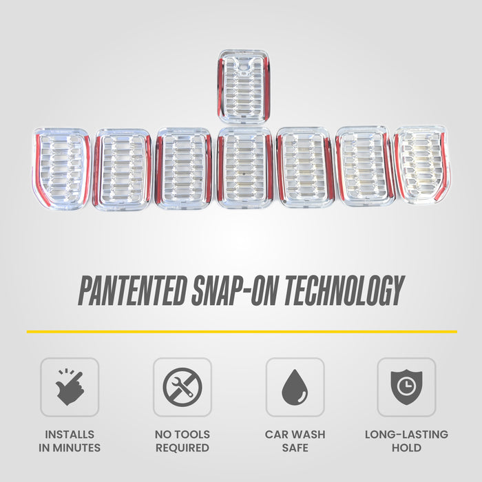 Patented snap-on installation - ABS534 chrome grille overlay for 2022 Jeep Grand Cherokee L