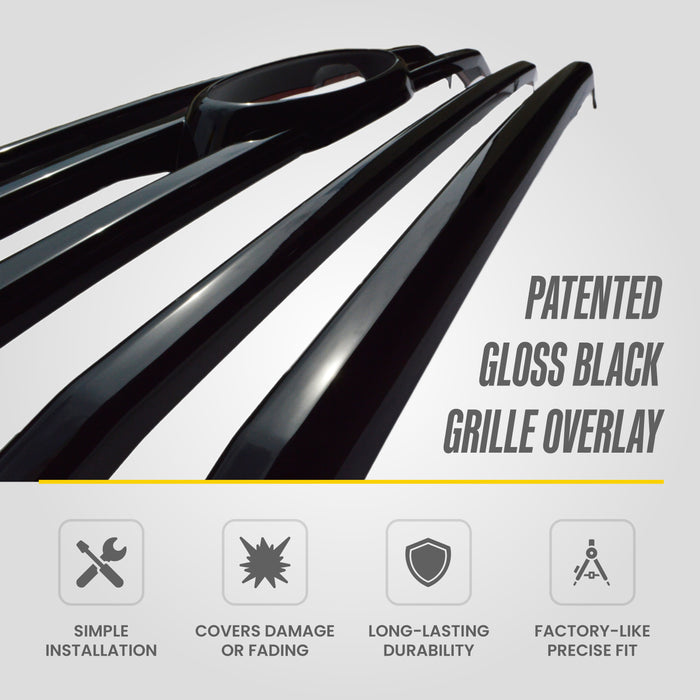 Patented ABS6411BLK gloss black grille overlay features for 2015 Ford F-150 XLT