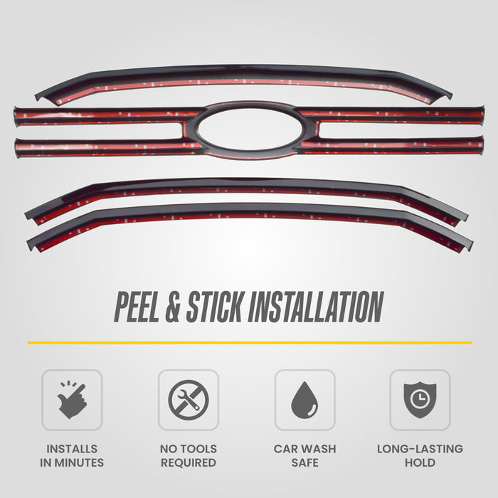 Peel and stick installation - ABS6411BLK gloss black grille overlay for 2017 Ford F-150 XLT