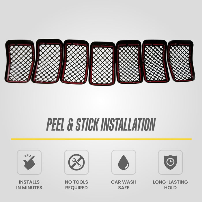 Peel and stick installation - ABS6485BLK gloss black grille overlay for 2023 Jeep Cherokee