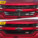 Before and after ABS6487BLK gloss black grille overlay on 2018 Chevrolet Silverado 1500