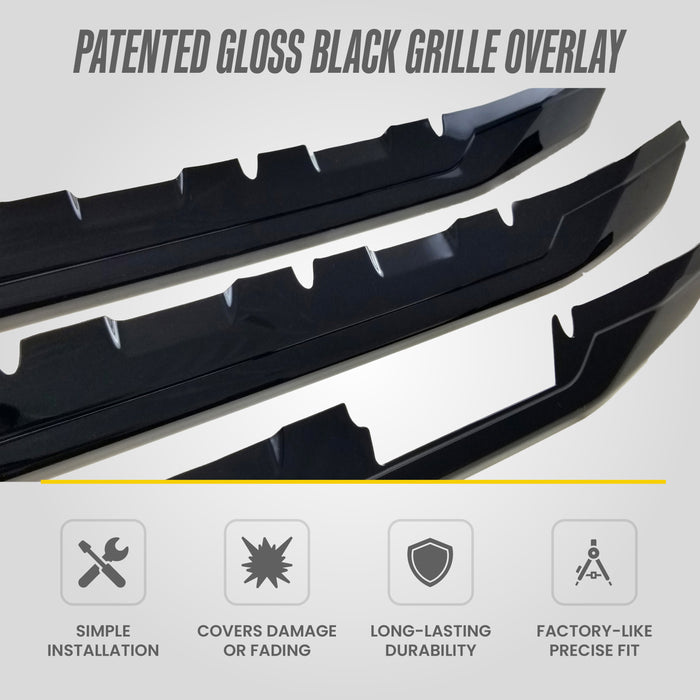 Patented ABS6487BLK gloss black grille overlay for 2016 Chevrolet Silverado 1500