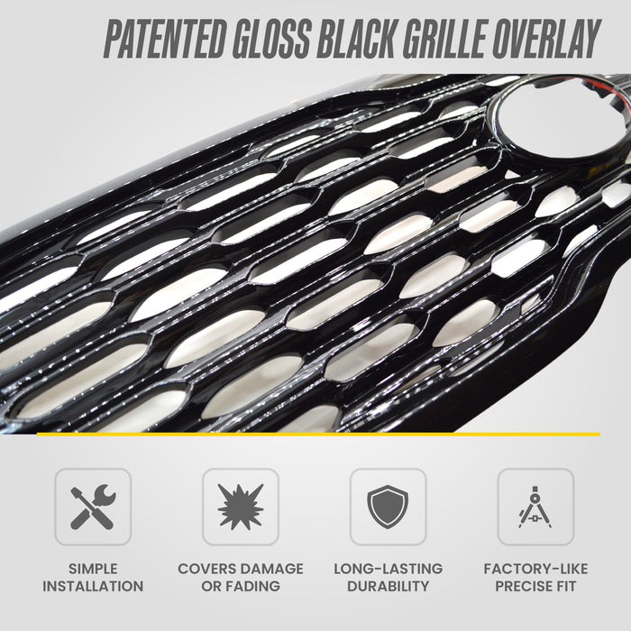 Patented ABS6488BLK gloss black grille overlay features for 2020 Kia Sorento