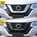 Before and after ABS6491BLK gloss black grille overlay on 2018 Nissan Rogue