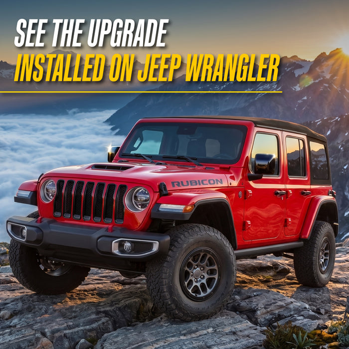 2023 Jeep Wrangler with Trim Illusion ABS6495BLK Gloss Black Grille Overlay installed