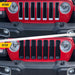 Before and after ABS6495BLK gloss black grille overlay on 2019 Jeep Wrangler