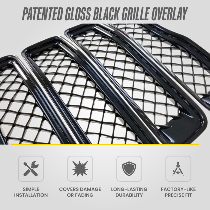 Patented ABS6495BLK gloss black grille overlay for 2018 Jeep Wrangler