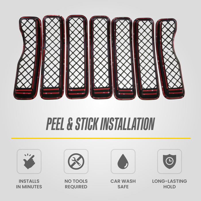 Peel and stick installation - ABS6495BLK gloss black grille overlay for 2021 Jeep Wrangler
