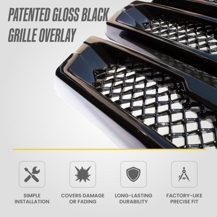 Patented ABS6496BLK gloss black grille overlay features for 2020 GMC Sierra 1500