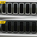 Before and after ABS6503BLK gloss black grille overlay on 2020 Jeep Renegade