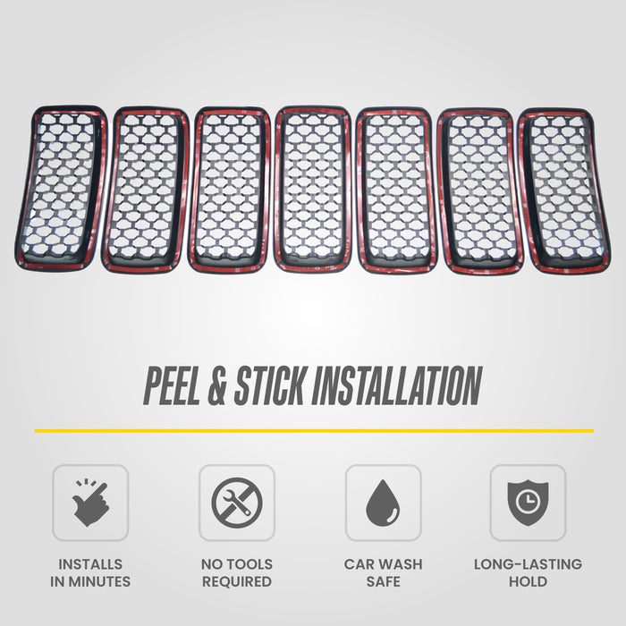 Peel and stick installation - ABS6503BLK gloss black grille overlay for 2022 Jeep Renegade