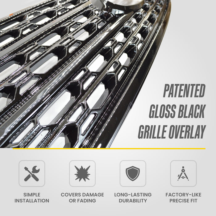 Patented ABS6505BLK gloss black grille overlay features for 2021 Ford Explorer