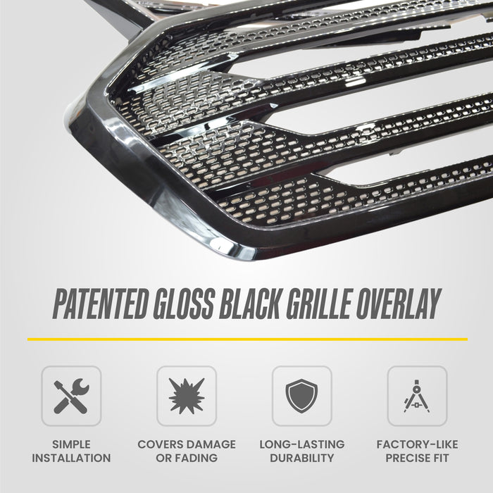 Patented ABS6507BLK gloss black grille overlay features for 2019 Chevrolet Traverse