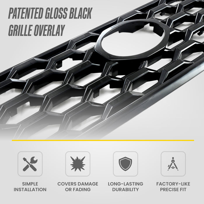 Patented ABS6509BLK gloss black grille overlay features for 2022 Toyota Tacoma