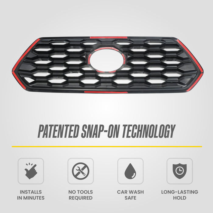 Snap-on installation - ABS6509BLK gloss black grille overlay for 2020 Toyota Tacoma