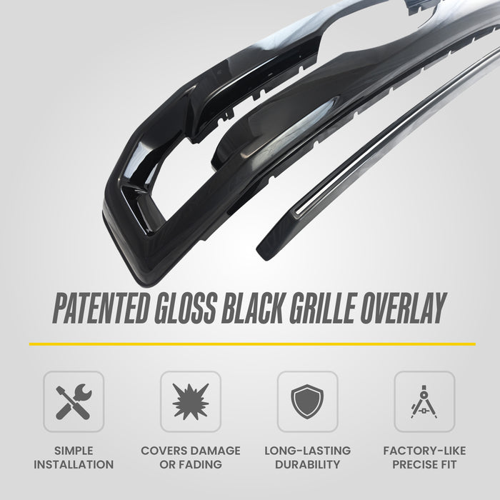 Patented ABS6510BLK gloss black grille overlay features for 2021 Ford F-250 Super Duty