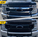 Before and after ABS6510BLK gloss black grille overlay on 2021 Ford F-350 Super Duty