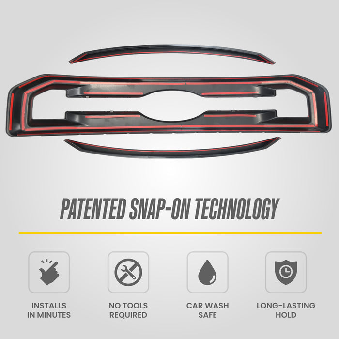 Patented snap-on installation - ABS6510BLK gloss black grille overlay for 2022 Ford F-350 Super Duty