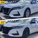 Before and after ABS6511BLK gloss black grille overlay on 2020 Nissan Sentra