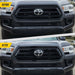 Before and after ABS6514BLK gloss black grille overlay on 2021 Toyota Tacoma