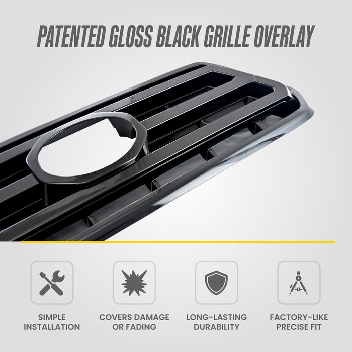 Patented ABS6514BLK gloss black grille overlay features for 2020 Toyota Tacoma