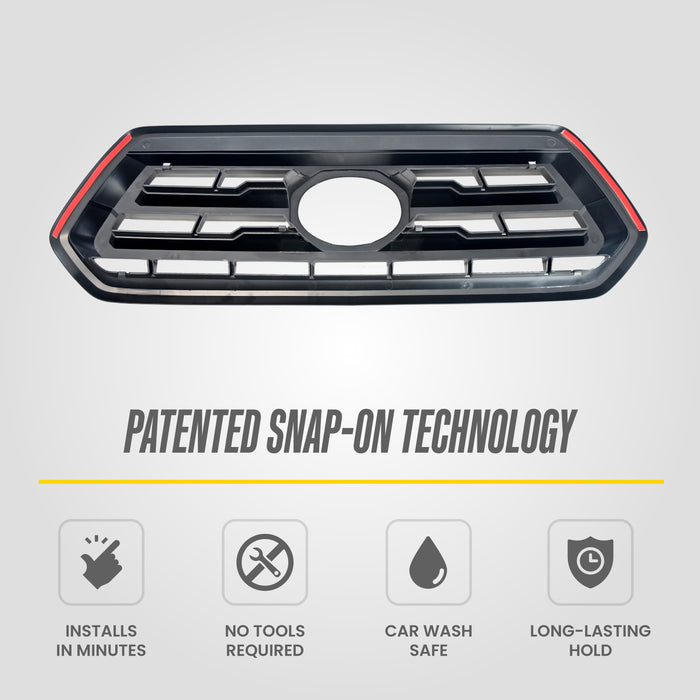 Patented snap-on installation - ABS6514BLK grille overlay for 2022 Toyota Tacoma