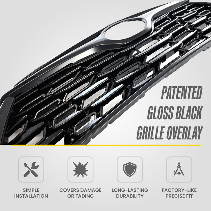 Patented ABS6518BLK gloss black grille overlay features for 2023 Toyota Highlander