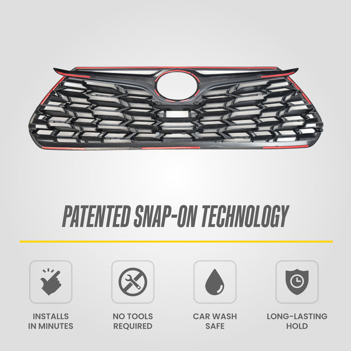 Patented snap-on installation - ABS6518BLK gloss black grille overlay for 2025 Toyota Highlander