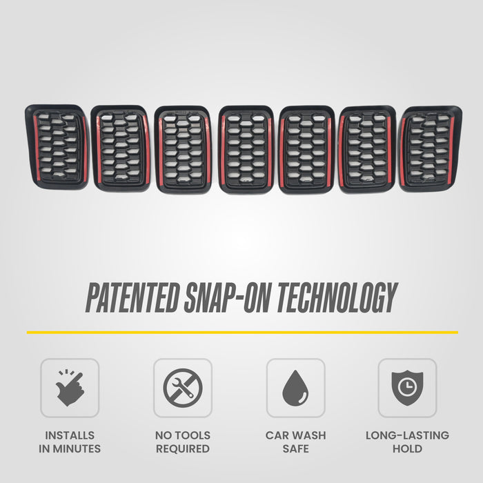 Patented snap-on installation - ABS6527BLK grille overlay for 2021 Jeep Grand Cherokee