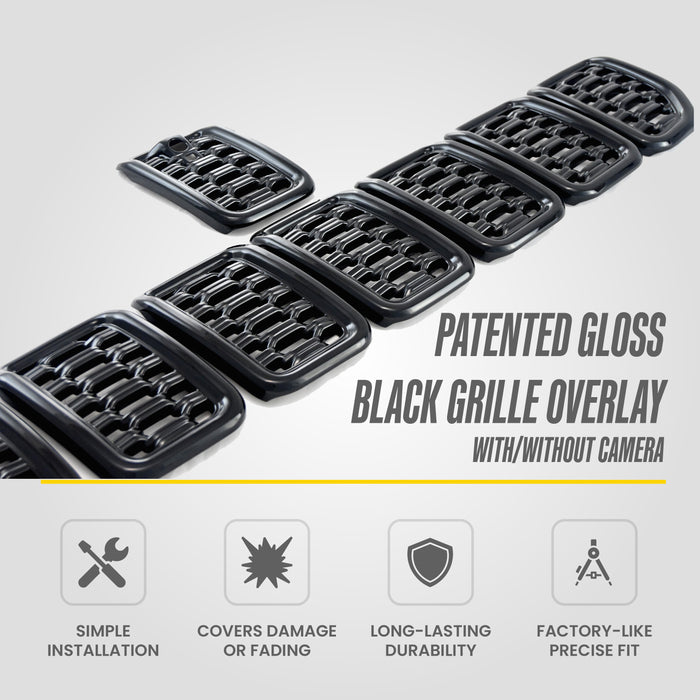 Patented ABS6534BLK grille overlay features for 2025 Jeep Grand Cherokee