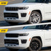 Before and after ABS6534BLK gloss black grille overlay on 2022 Jeep Grand Cherokee L