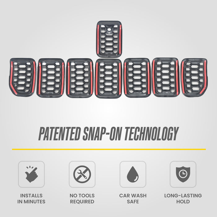 Patented snap-on installation - ABS6534BLK grille overlay for 2022 Jeep Grand Cherokee L