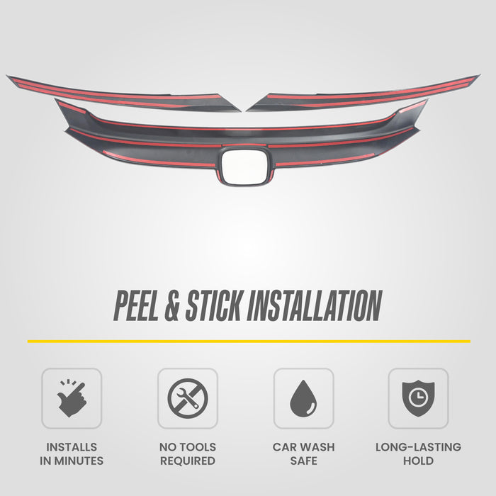 Peel and stick installation - ABS6564BLK grille overlay for 2021 Honda Civic