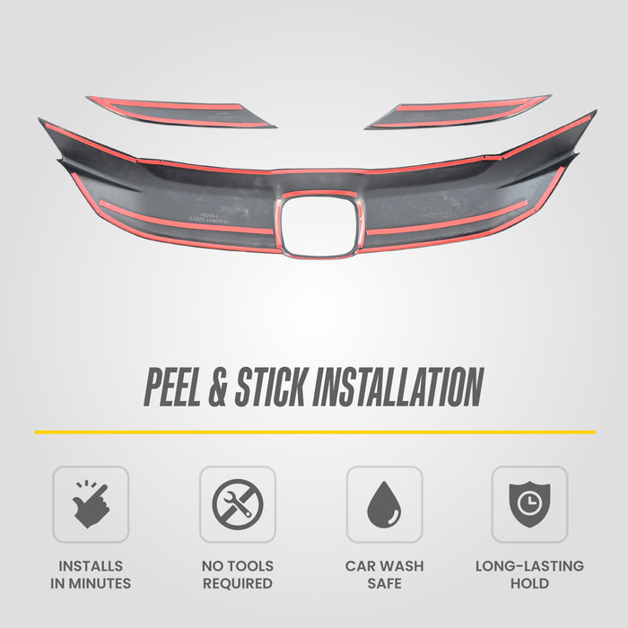 Peel and stick 3M adhesive - ABS6574BLK grille overlay for 2021 Honda HR-V