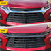 Before and after ABS6578BLK gloss black grille overlay on 2021 Chevrolet Blazer