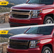 Before and after ABS6582BLK gloss black grille overlay on 2018 Chevrolet Suburban